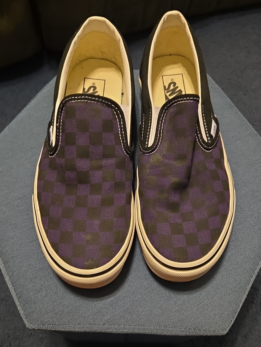 Vans Slip-On Loafers in Purple and Black Checkerboard